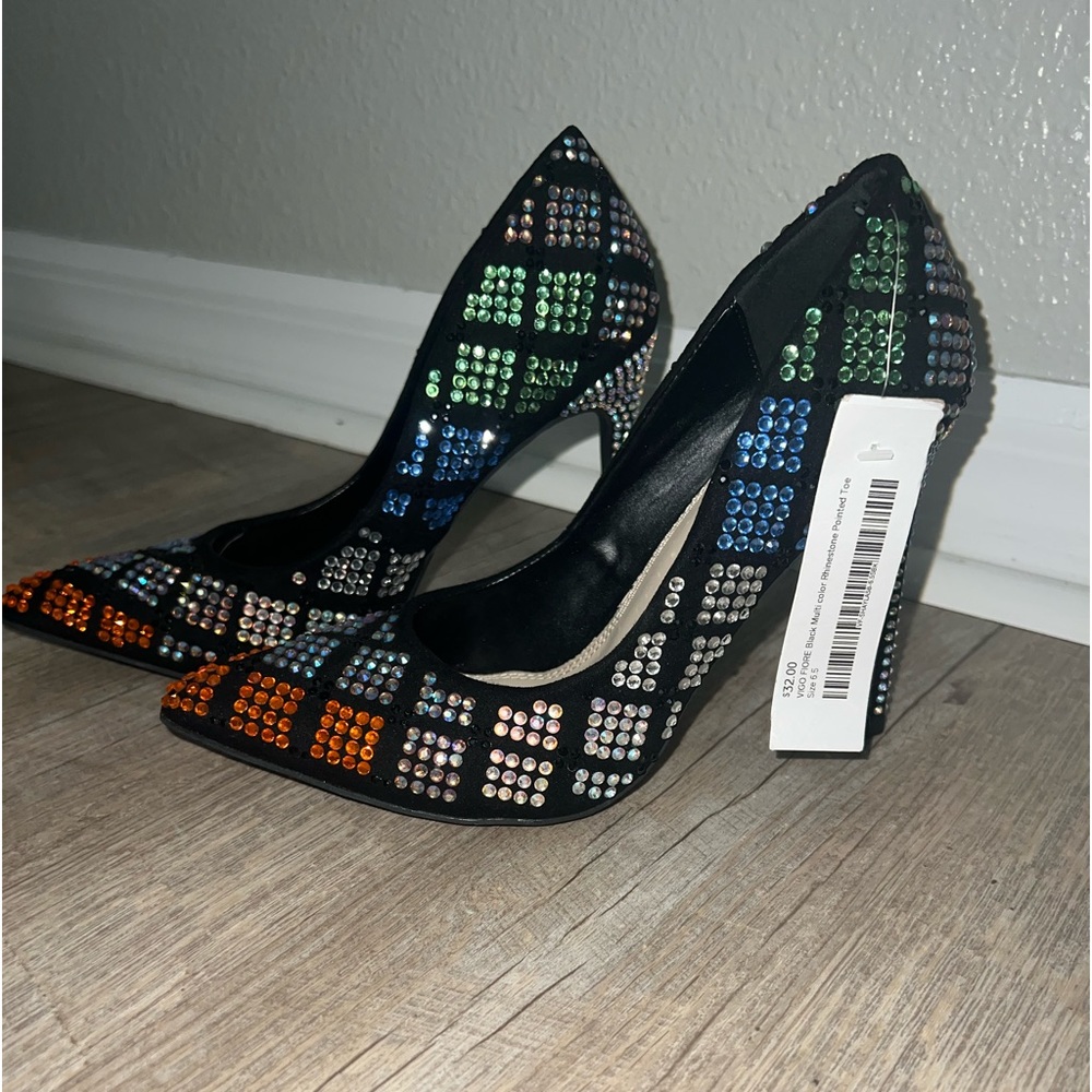 Black rhinestone heel